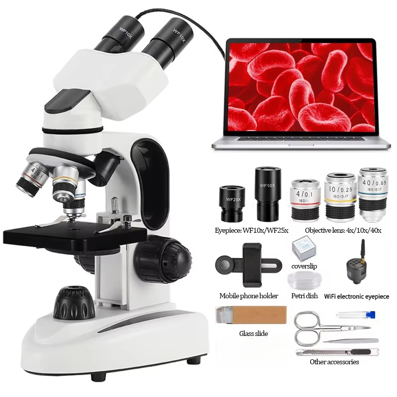 Microscope Compound 40X - Mikroskop Binokular Komposit 40X-1000X dengan Penerangan